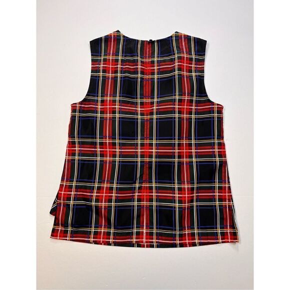 J. Crew Black Red Tartan Plaid Ruffle Sleeveless Holiday Top Womens Size 4 EUC - Picture 5 of 7